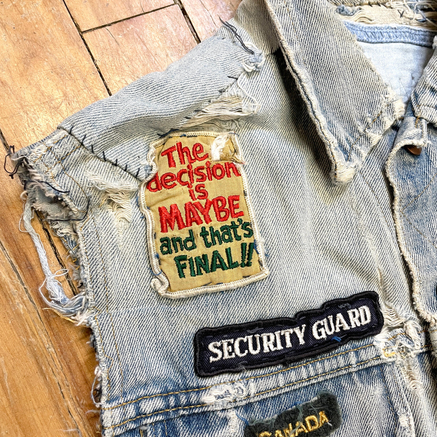 70s GWG Denim Vest with Amazing Vintage Patches Size M Tops Public Butter 