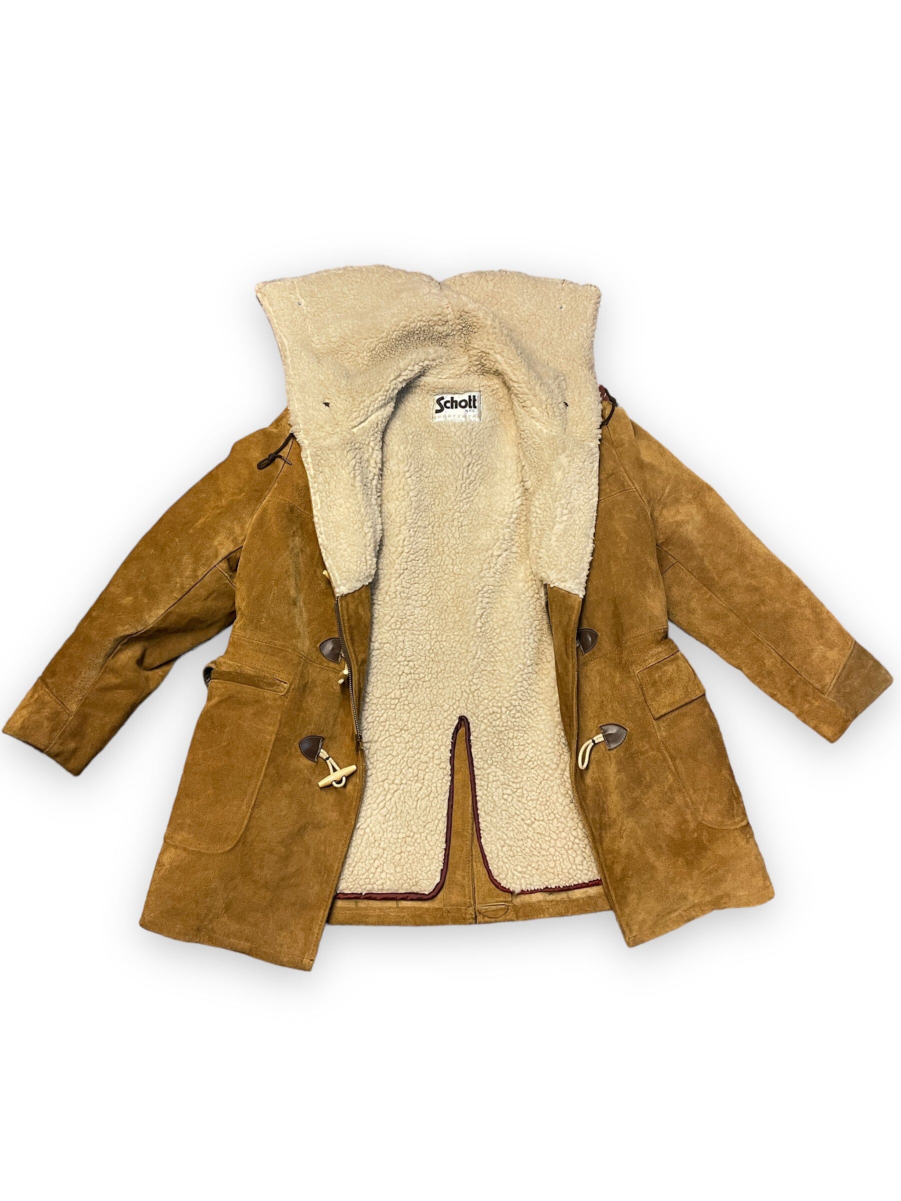 70s Schott Suede & Shearling Vintage Toggle Coat Tops Public Butter 