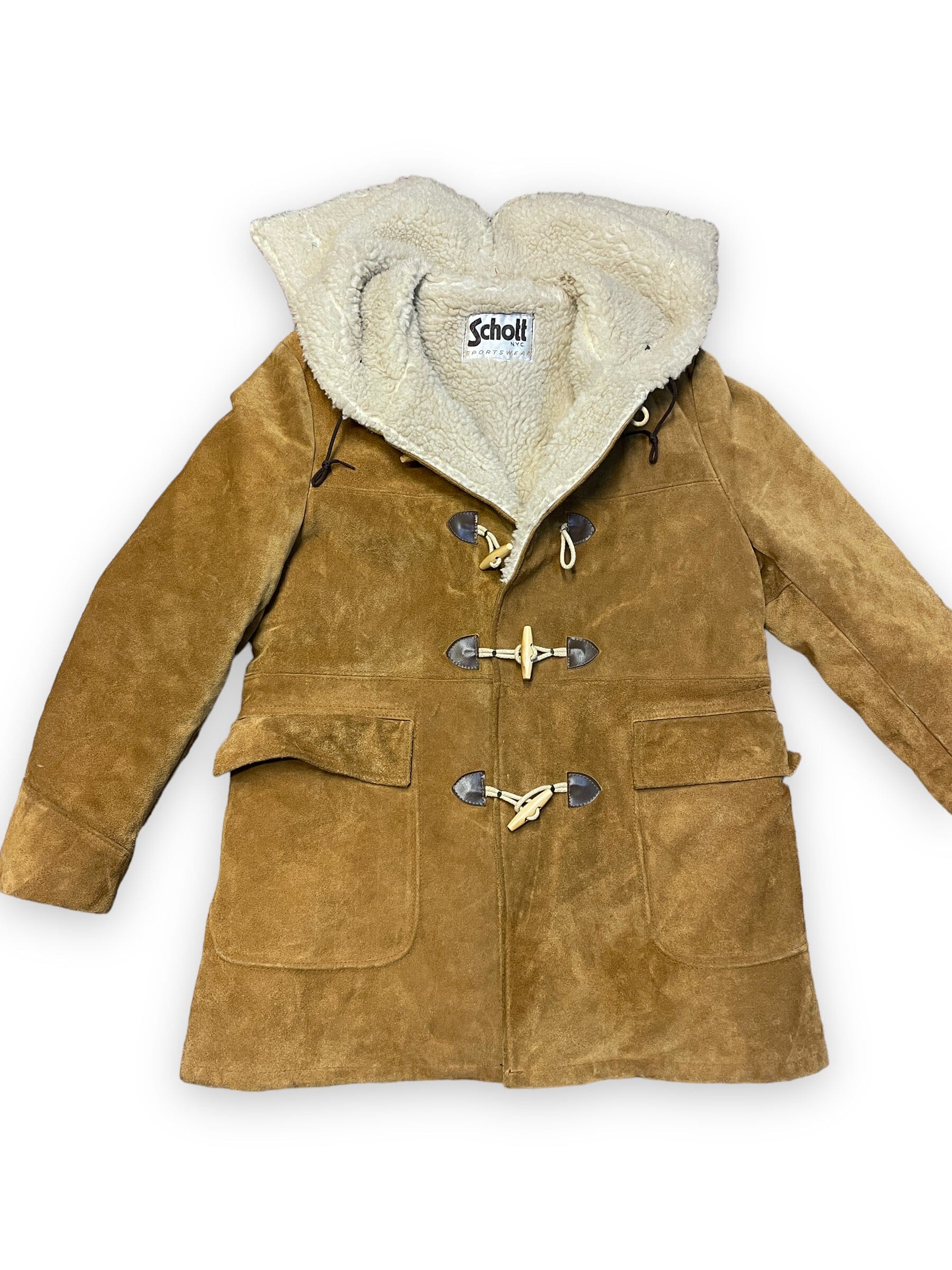 70s Schott Suede & Shearling Vintage Toggle Coat Tops Public Butter 