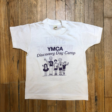 80s YMCA Discovery Day Camp Vintage Made In USA Single Stitch T-Shirt Size Youth 10-12 Kids Public Butter 