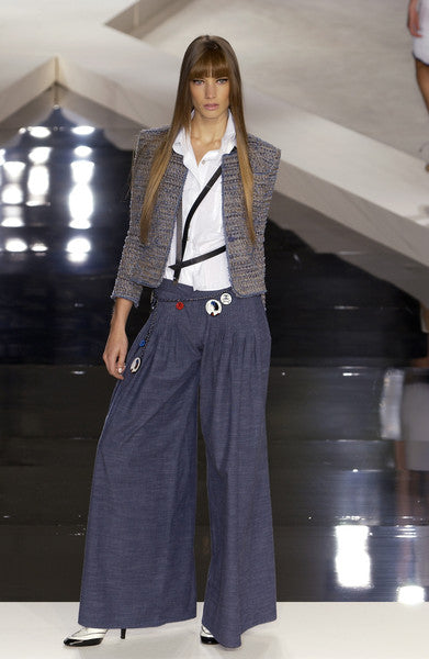 @Chanel Spring &#39;03 Vintage Designer Denim Pleated Wide-Leg Trousers Made in Italy Bottoms Public Butter 