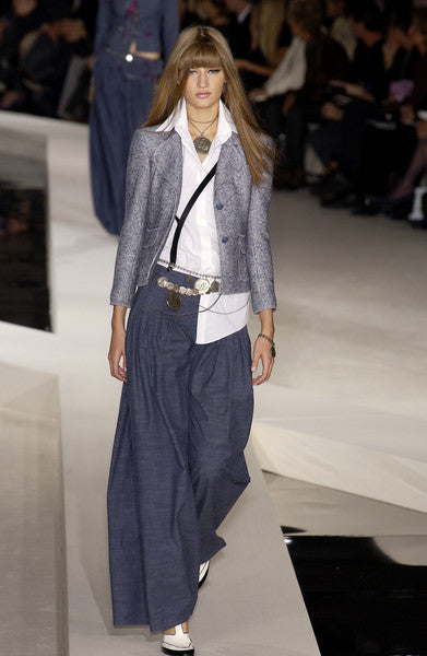 Chanel Spring '03 Vintage Designer Denim Pleated Wide-Leg Trousers