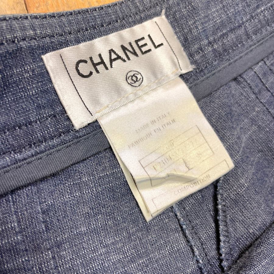 Chanel Spring '03 Vintage Designer Denim Pleated Wide-Leg Trousers Mad –  Black Market Clothing
