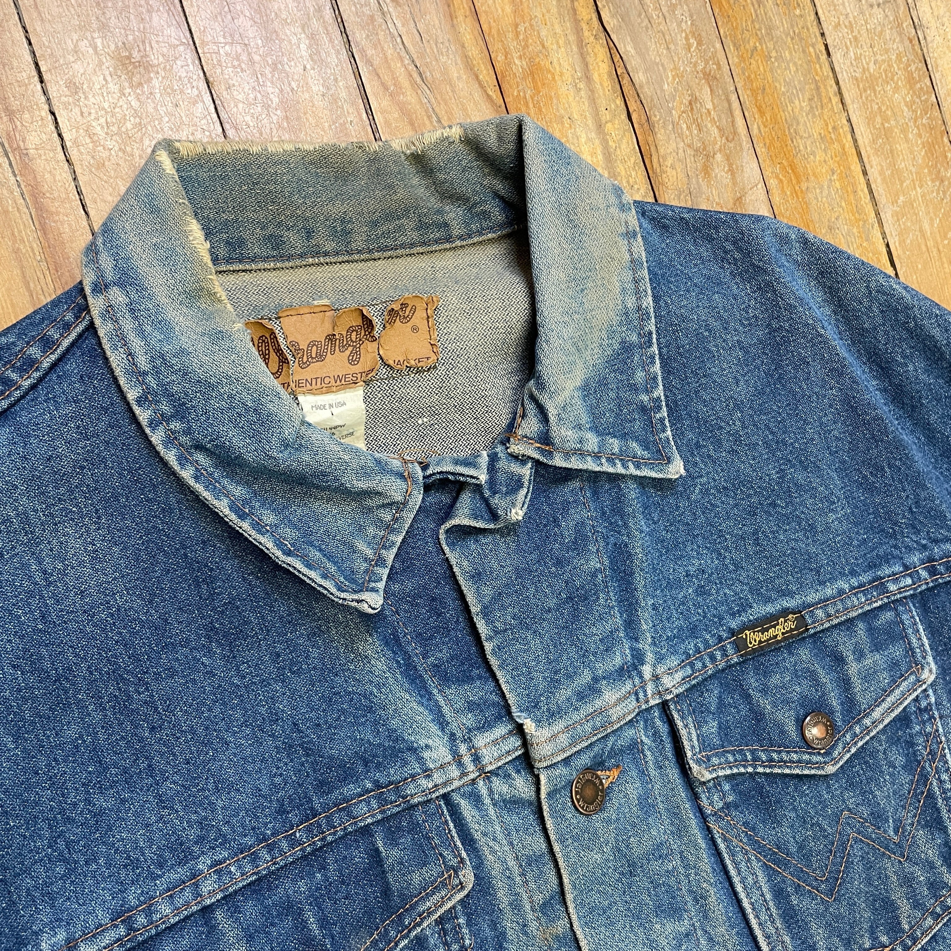 Fabulously Thrashed Vintage Wrangler Denim Trucker Jacket