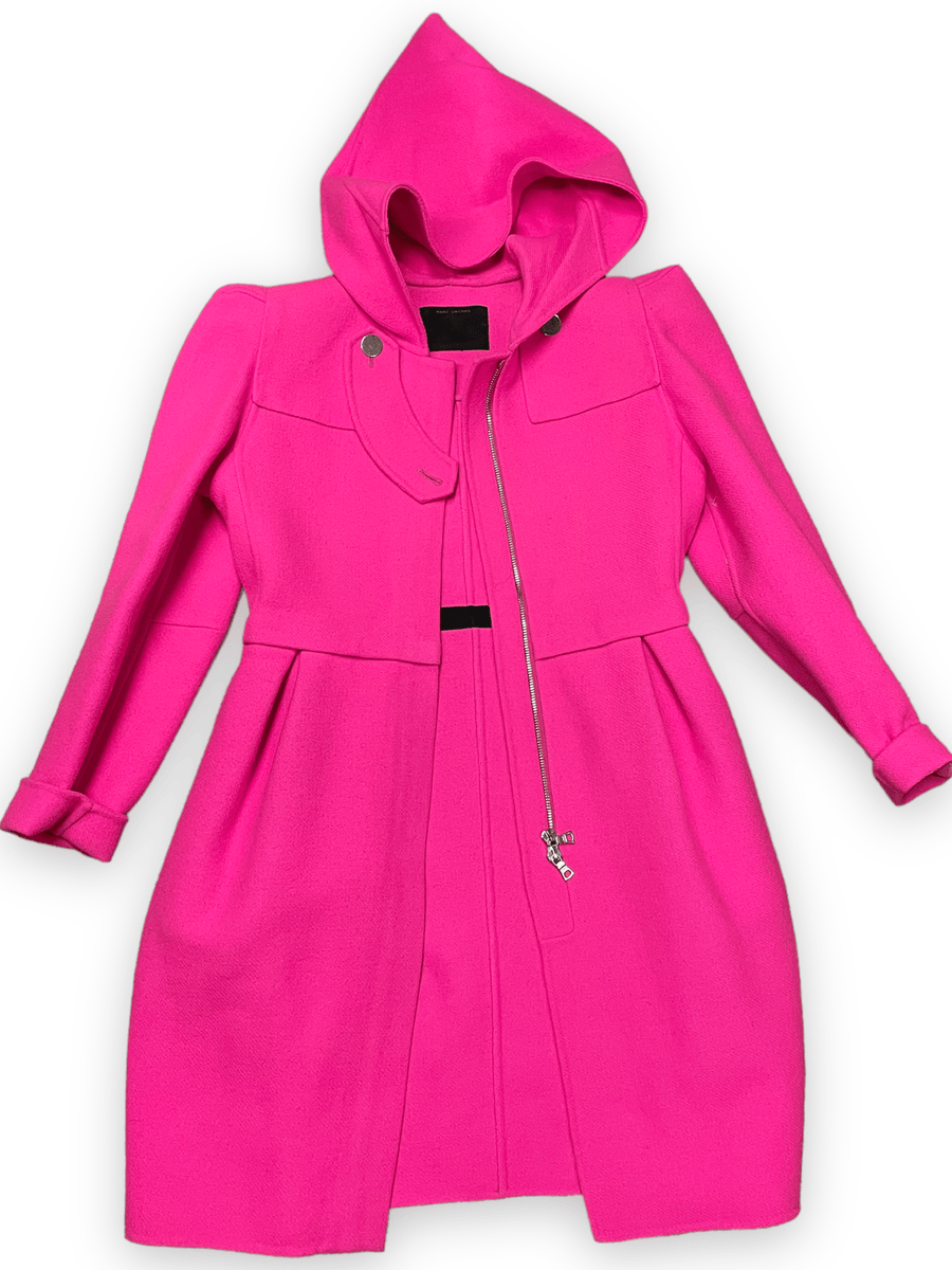 Fall 2009 Marc Jacobs Hot Pink Hooded Wool Coat Size S Black