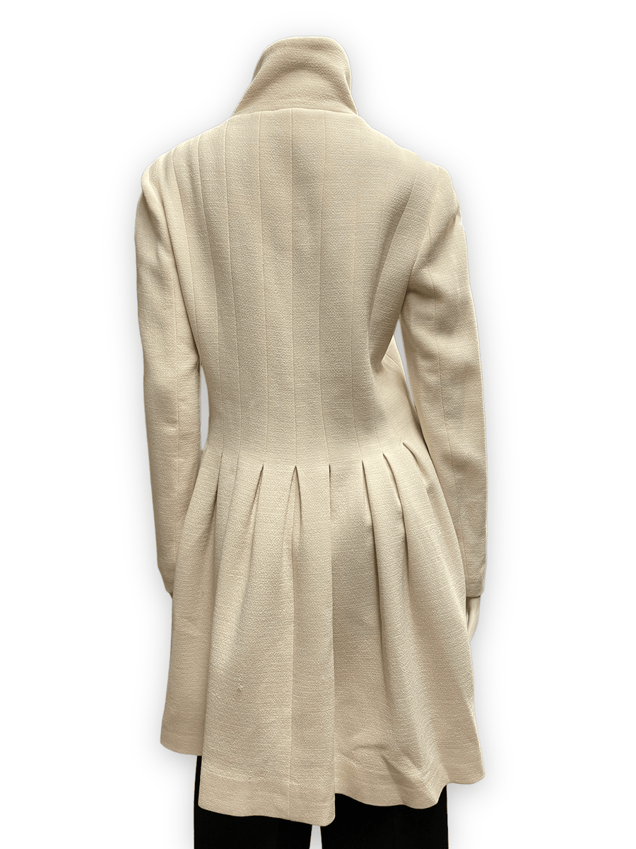 Giambattista Valli Vintage Fitted Cream Wool Dress Coat Made in Italy Size M Jackets & Coats Public Butter 