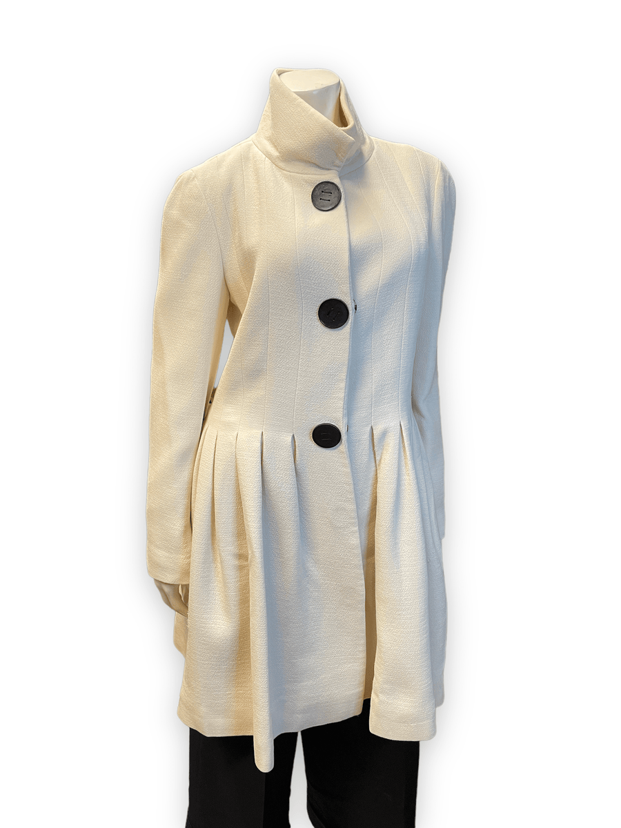 Giambattista Valli Vintage Fitted Cream Wool Dress Coat Made in Italy Size M Jackets & Coats Public Butter 