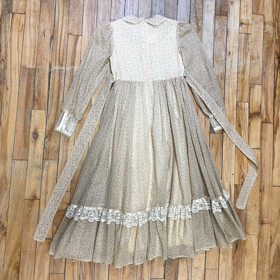 Gunne Sax Tan Long Sleeve Vintage Prairie Dress for Child Public Butter 