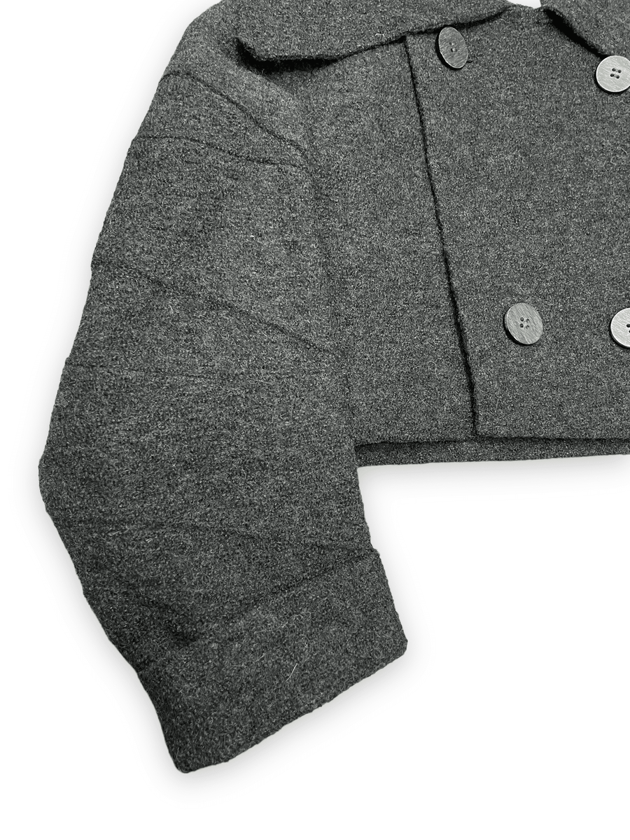 Issey Miyake Vintage Designer Charcoal Wool Cropped Jacket Made in Jap Black Market Vintage
