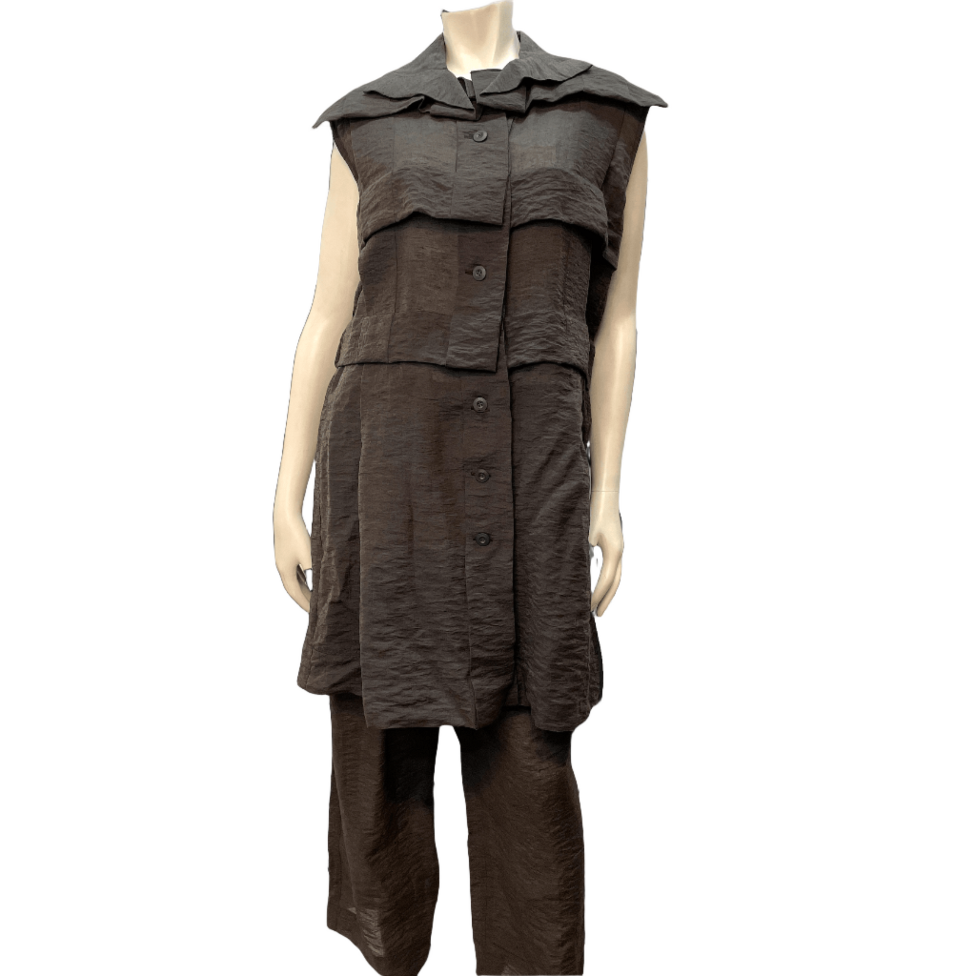 Issey Miyake Vintage Designer Dusty Brown Top & Trouser Set Size Mediu