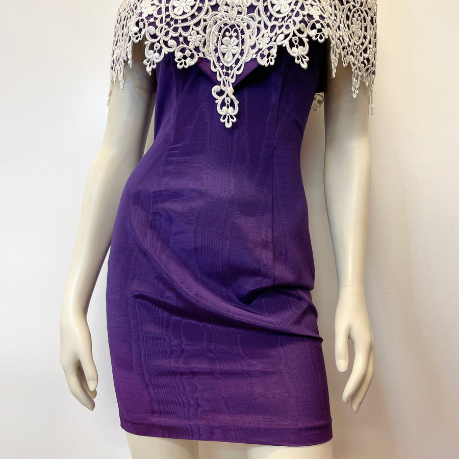 Jessica McClintock Vintage Women's Royal Purple Grosgrain Dress with Boning Made in USA Size XS Tops Public Butter 