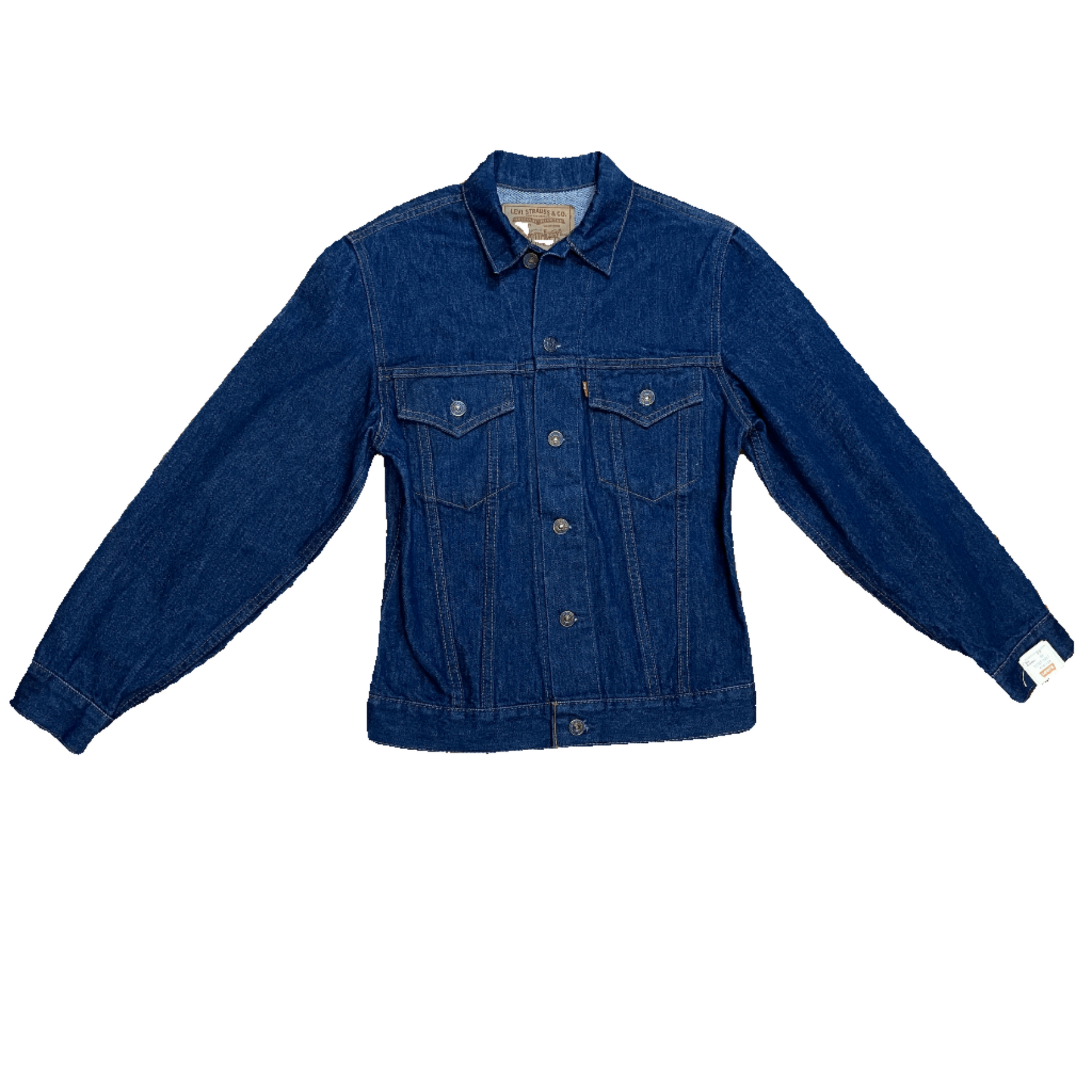 Levi s Deadstock Dark Wash 2 Pocket Red Tab Union Made in Canada Vintage Denim Trucker Jacket Size S