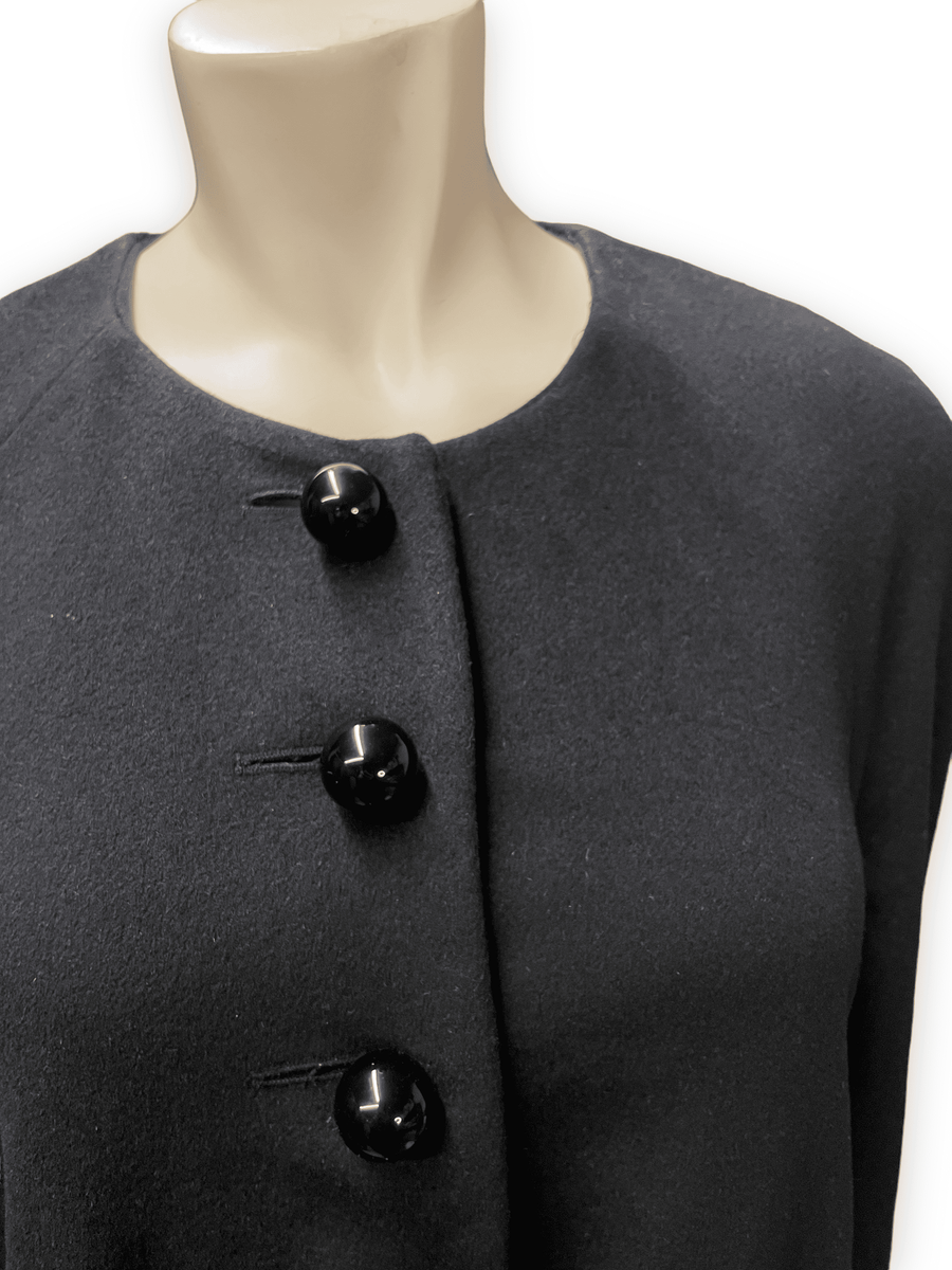 Moschino Couture! Black Wool Tiered Party Coat with Bauble Buttons Made in Italy Size M Jackets & Coats Public Butter 