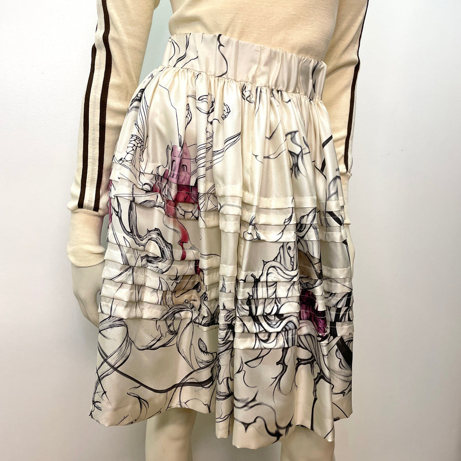 Prada Spring '08 Vintage Designer Fairy Print Silk Skirt Made in Italy Size 26