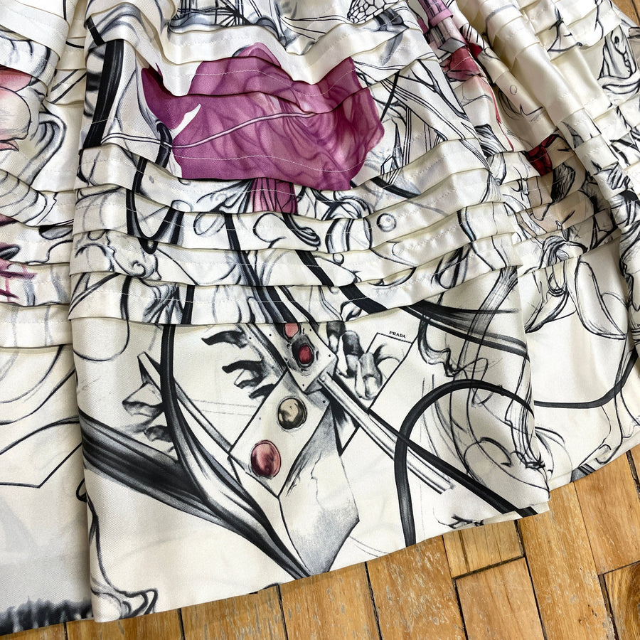 Prada Spring '08 Vintage Designer Fairy Print Silk Skirt Made in Italy Size  26