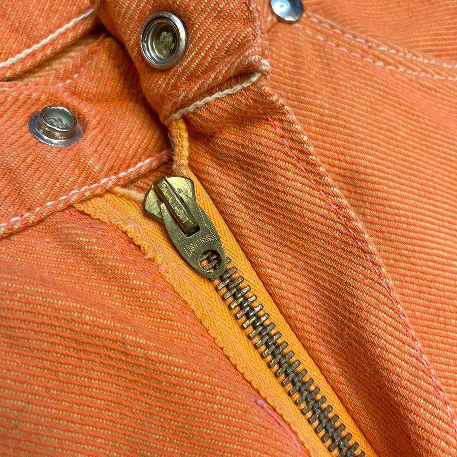 RARE 60s Wrangler Sanforized Blue Bell Made in Canada Creamsicle Coloured Twill Trousers with Pocket Rivets and Lightning Zipper Size 28