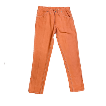 RARE 60s Wrangler Sanforized Blue Bell Made in Canada Creamsicle Coloured Twill Trousers with Pocket Rivets and Lightning Zipper Size 28