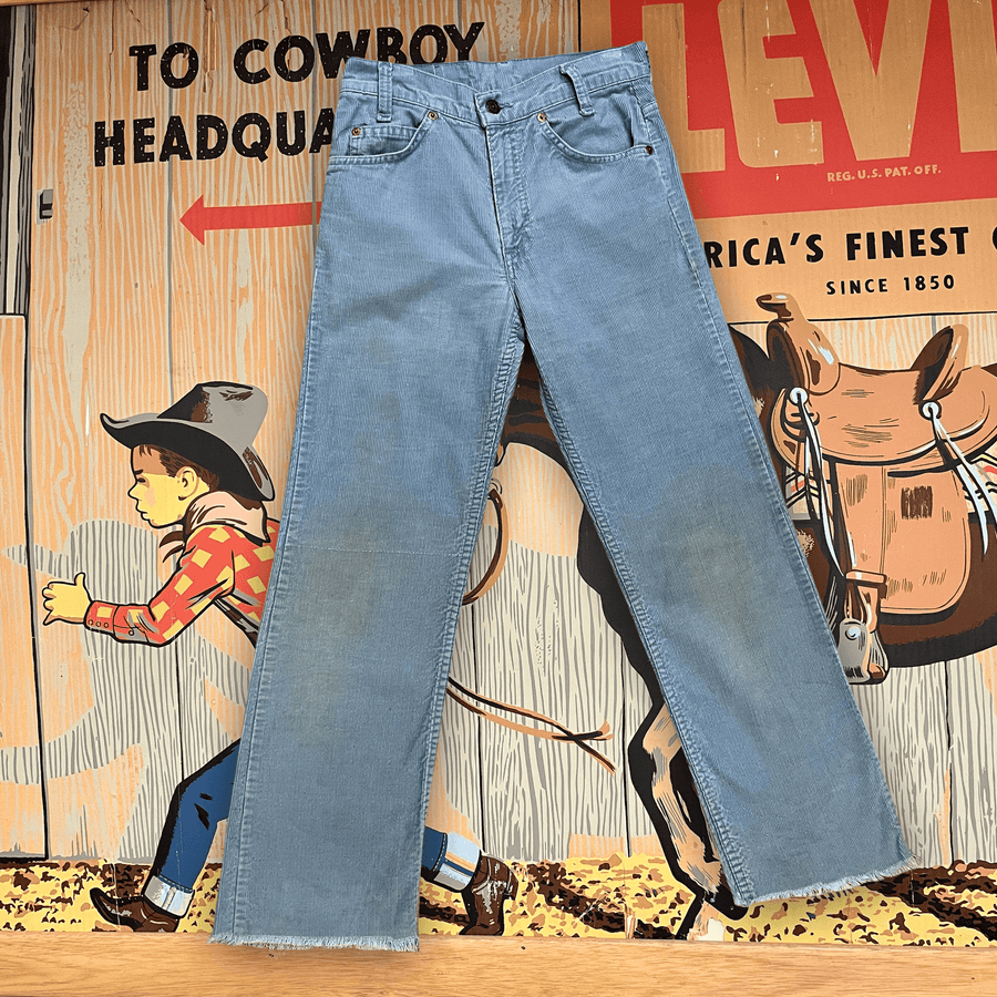 Vintage 70s Baby Blue Levi's White Tab Student Fit Corduroy Fit and Flare Pants Petite 27