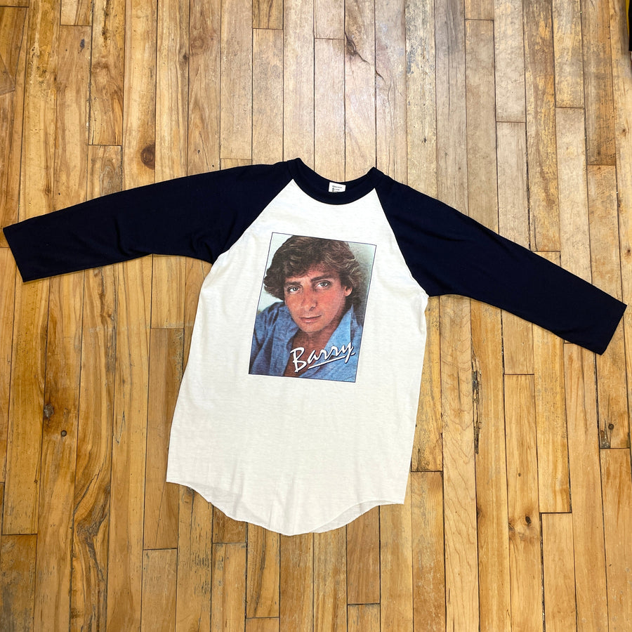 Vintage 70s Single Stitch 50/50 Barry Manilow Headshot Baseball T-Shirt Made in USA Size S T-Shirts Public Butter 