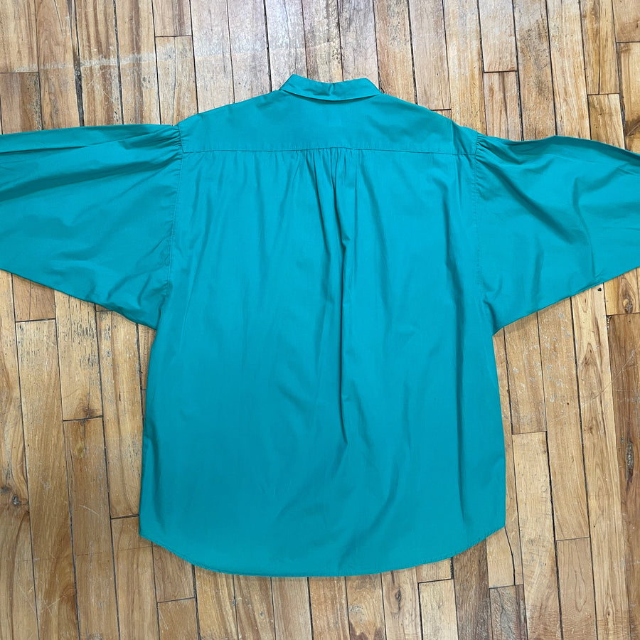 Vintage 90s Turquoise Cotton Blouse Size M Tops Black Market Toronto 