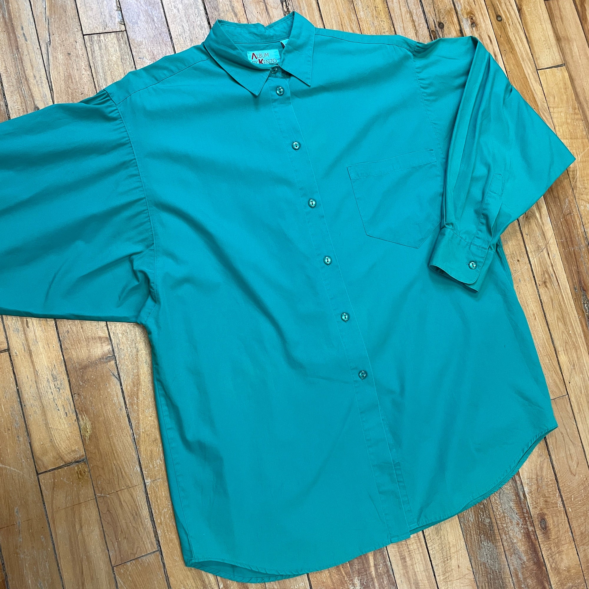Vintage 90s Turquoise Cotton Blouse Size M Tops Black Market Toronto 