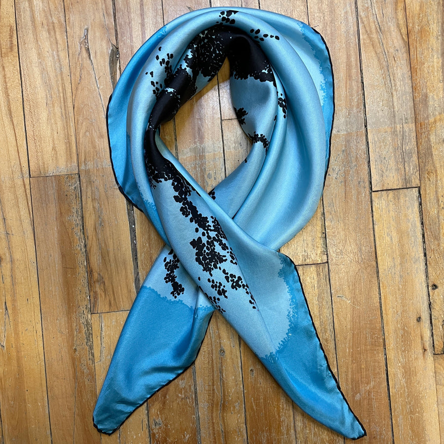 Vintage Black Speckled Blue Silk Scarf Made in Italy 30