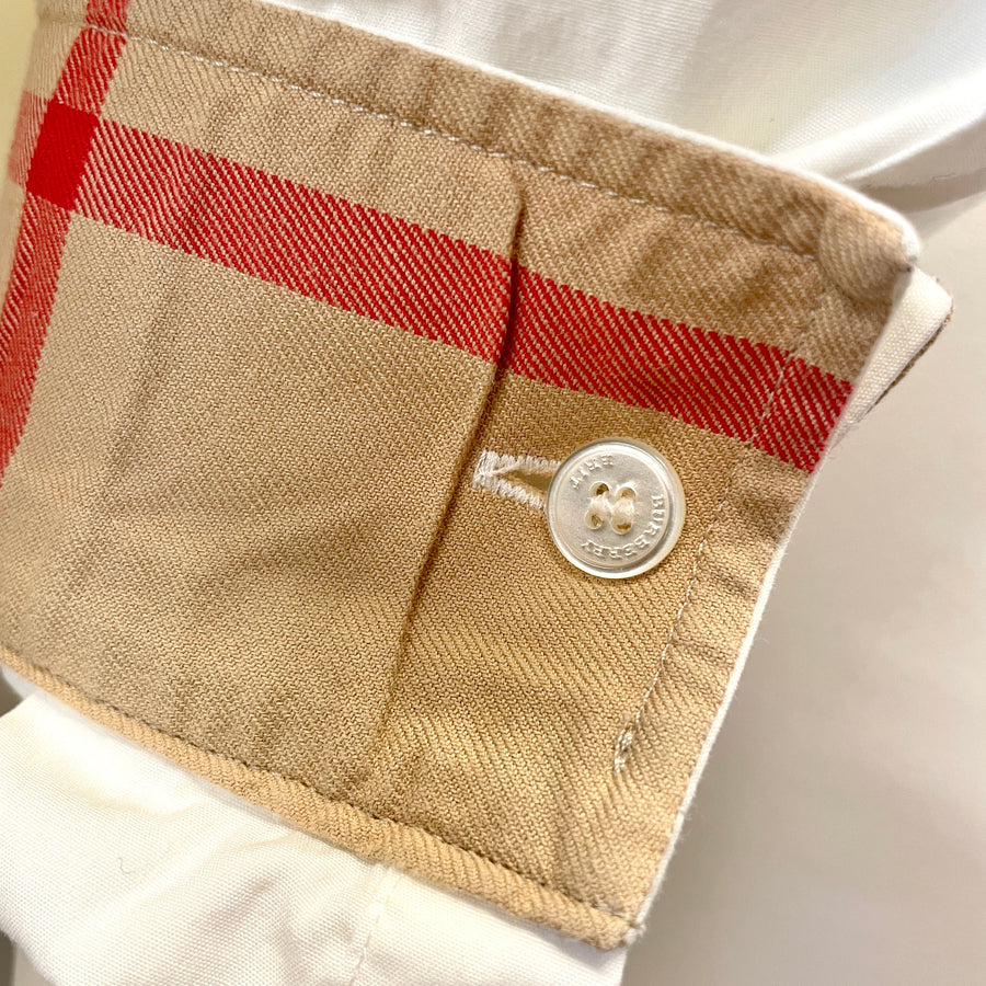 Vintage Burberry Brit White Button-Up with Nova Check Cuffs Size XXXL Tops Public Butter 