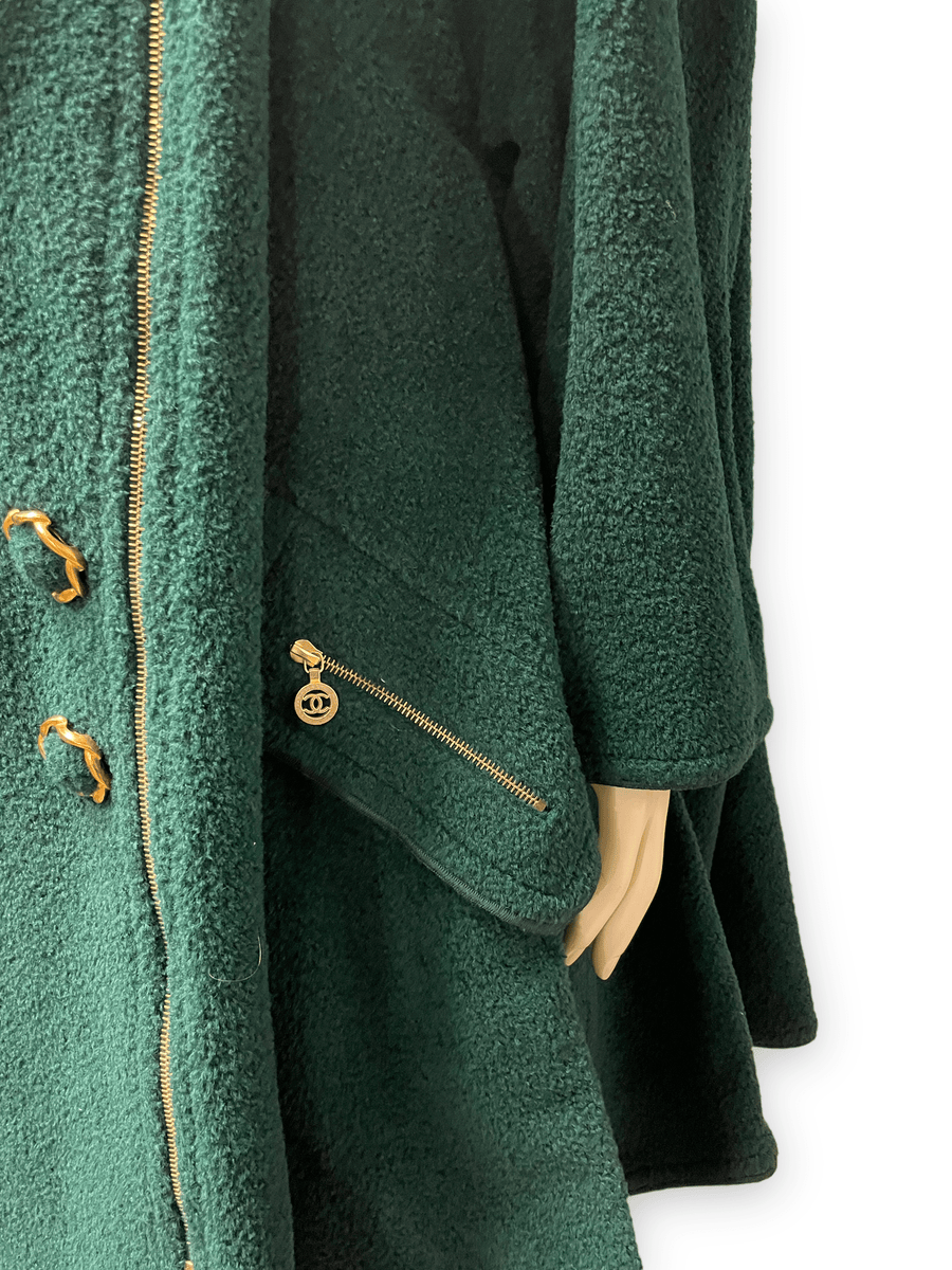 Vintage Chanel Boutique Fluffy Green Coat with Golden Accents Jackets & Coats Public Butter 