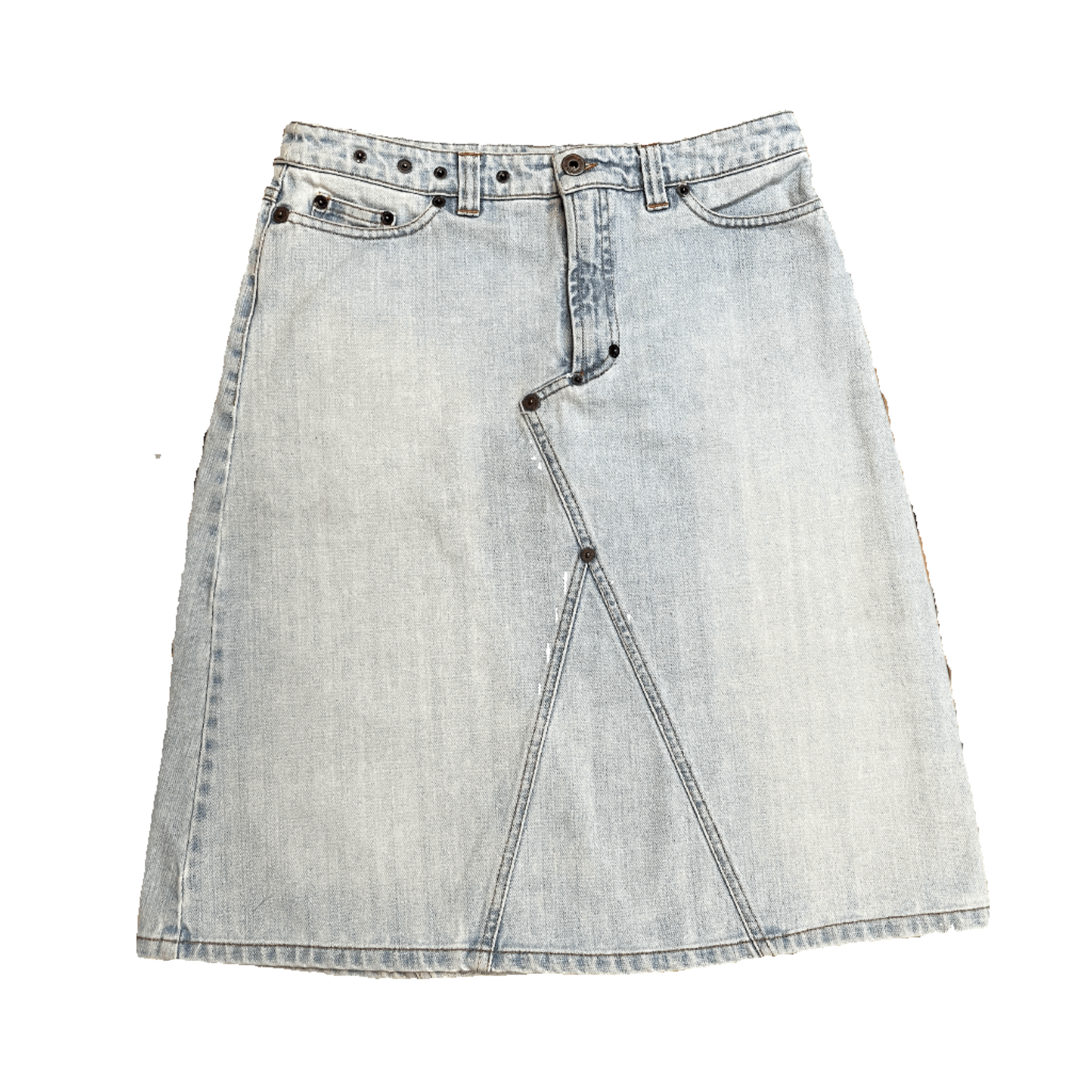 Vintage D&G Dolce & Gabbana Designer Made in Italy Light Wash Denim Rivet Skirt Size M Bottoms Public Butter 