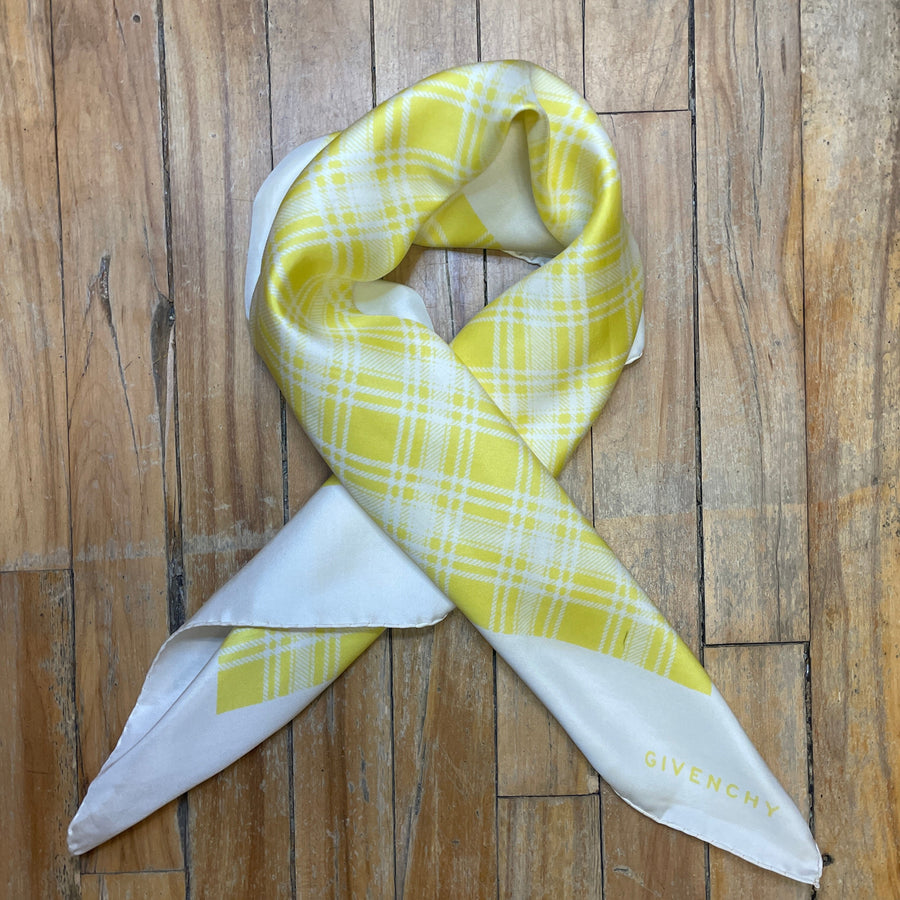 Vintage Givenchy Canary Yellow Plaid Silk Scarf 30