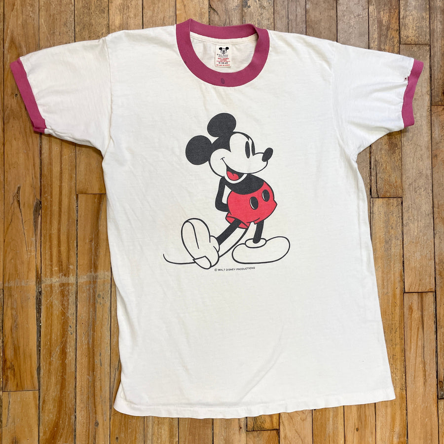 Vintage Mickey Mouse Pink Ringer Single-Stitch T-Shirt Made in USA Size M T-Shirts Public Butter 