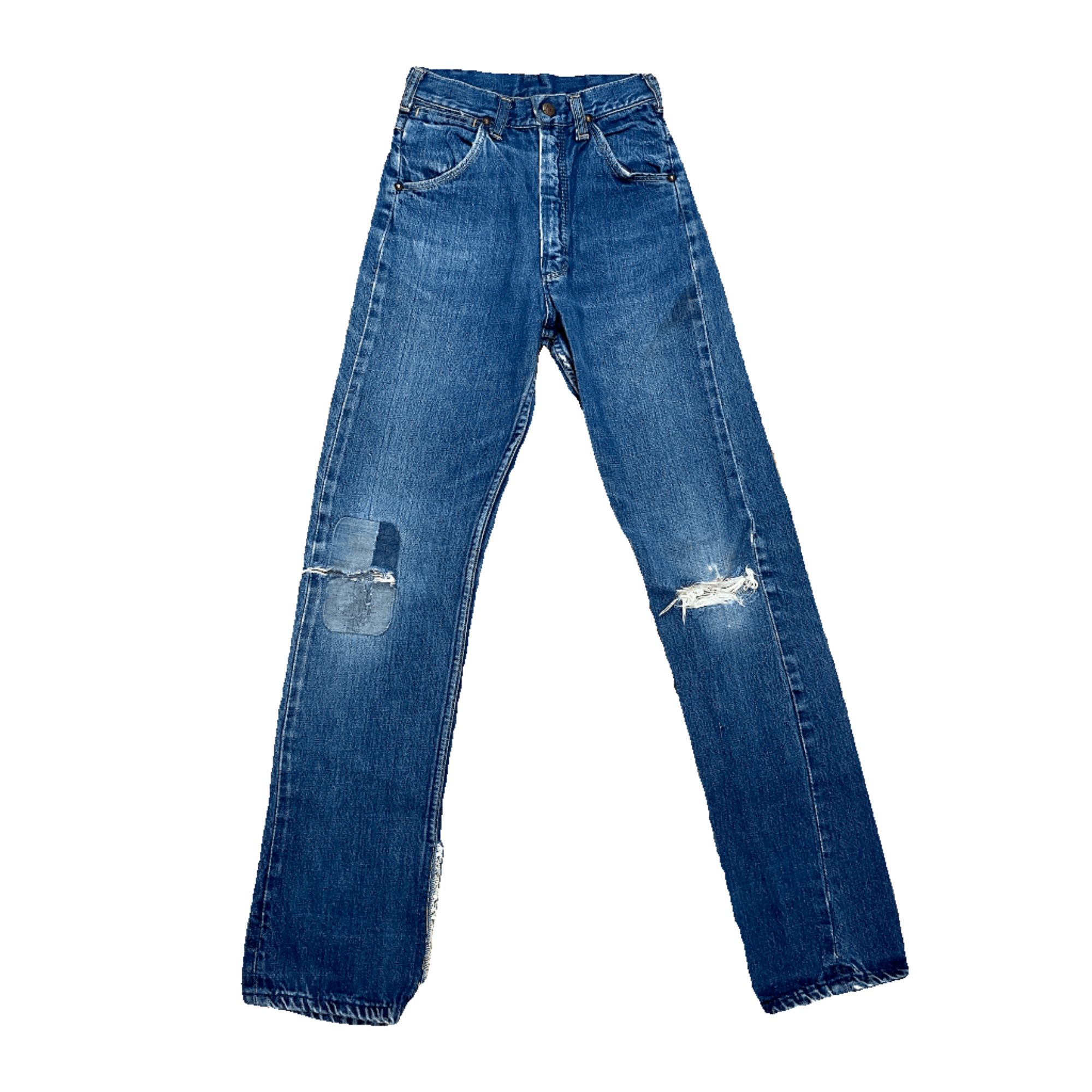 Vintage Mid-Century Patched Perfection Circle S High Waisted Ranch Selvedge Denim Jeans Petite/Youth 23" Waist Bottoms Public Butter 
