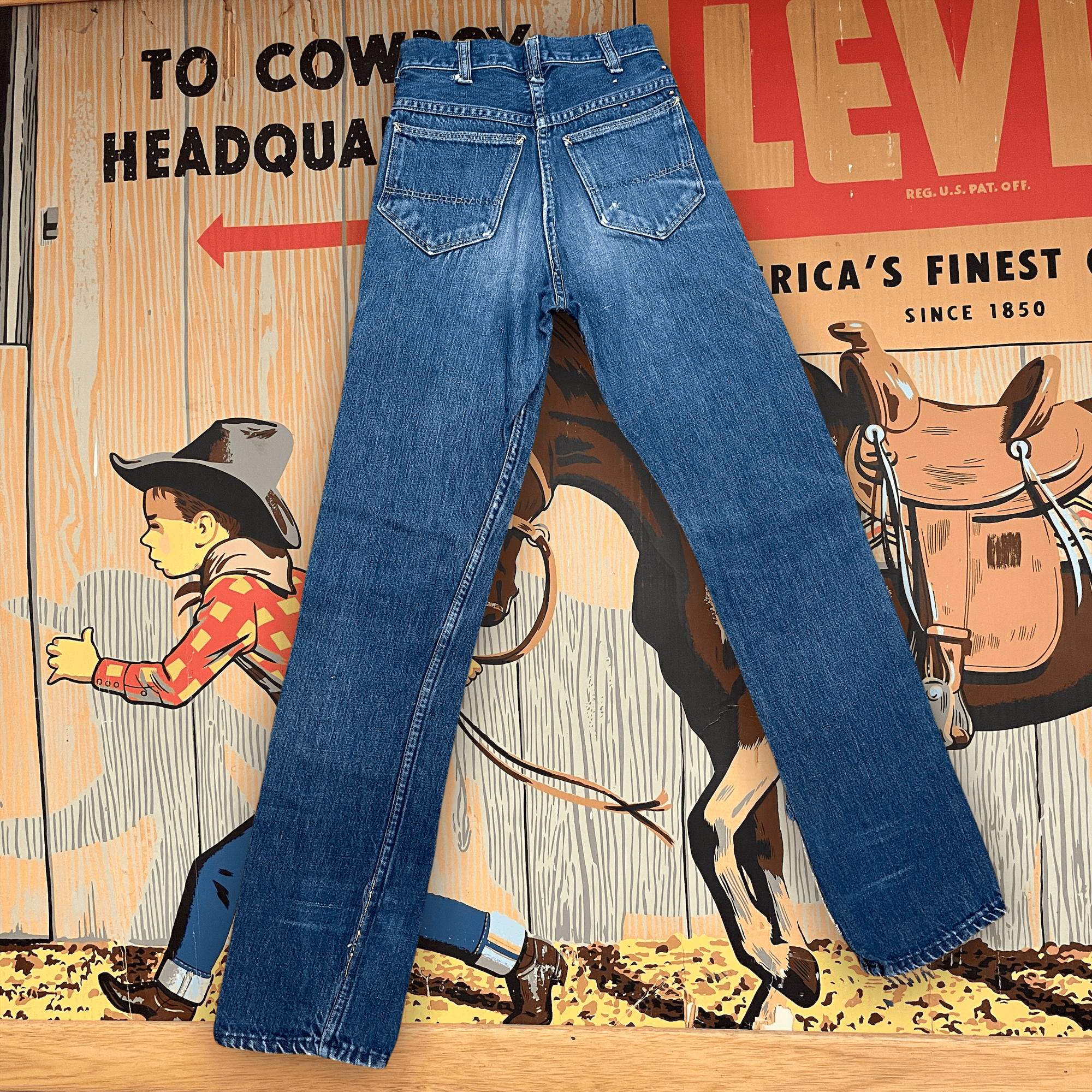 Vintage Mid-Century Patched Perfection Circle S High Waisted Ranch Selvedge Denim Jeans Petite/Youth 23" Waist Bottoms Public Butter 