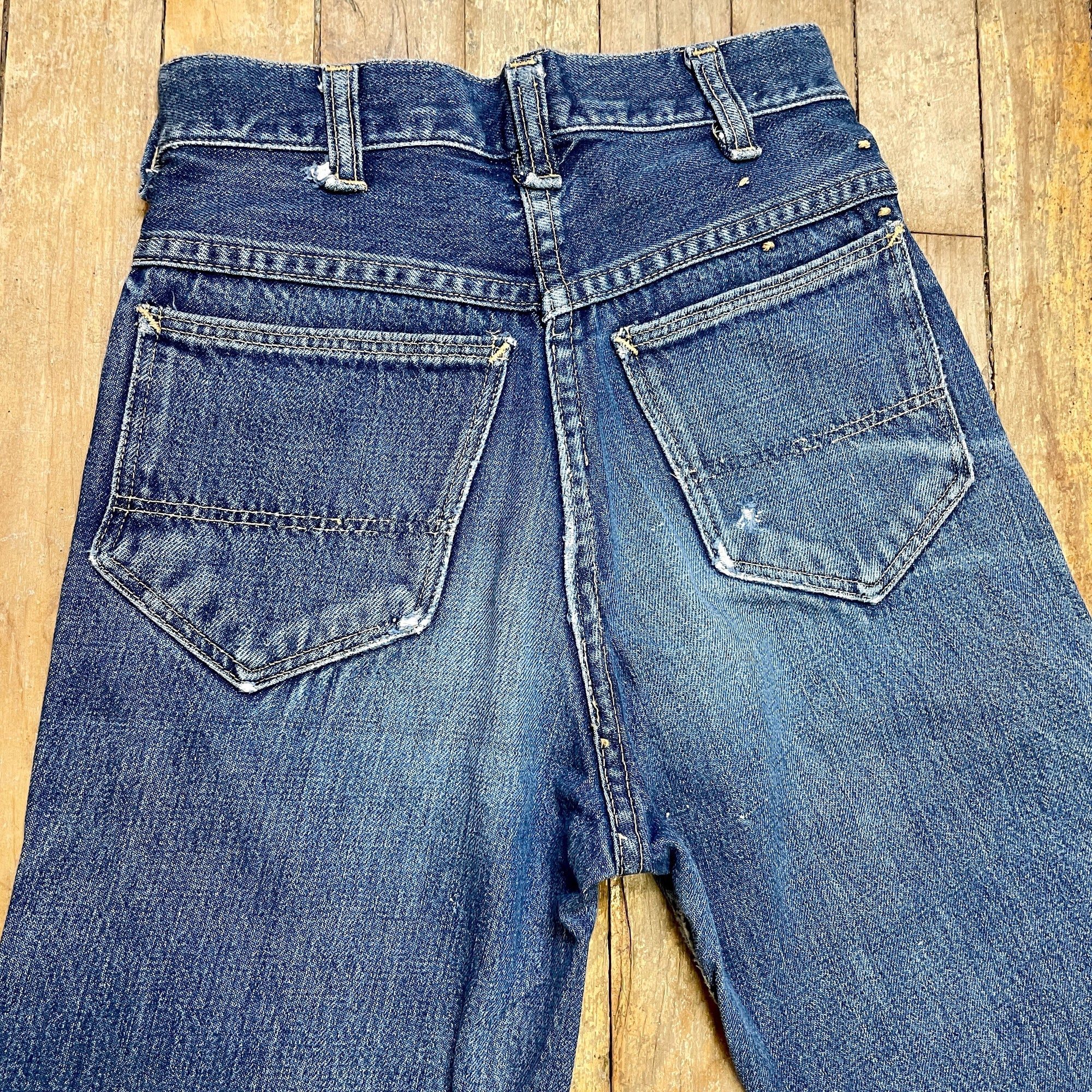Vintage Mid-Century Patched Perfection Circle S High Waisted Ranch Selvedge Denim Jeans Petite/Youth 23" Waist Bottoms Public Butter 