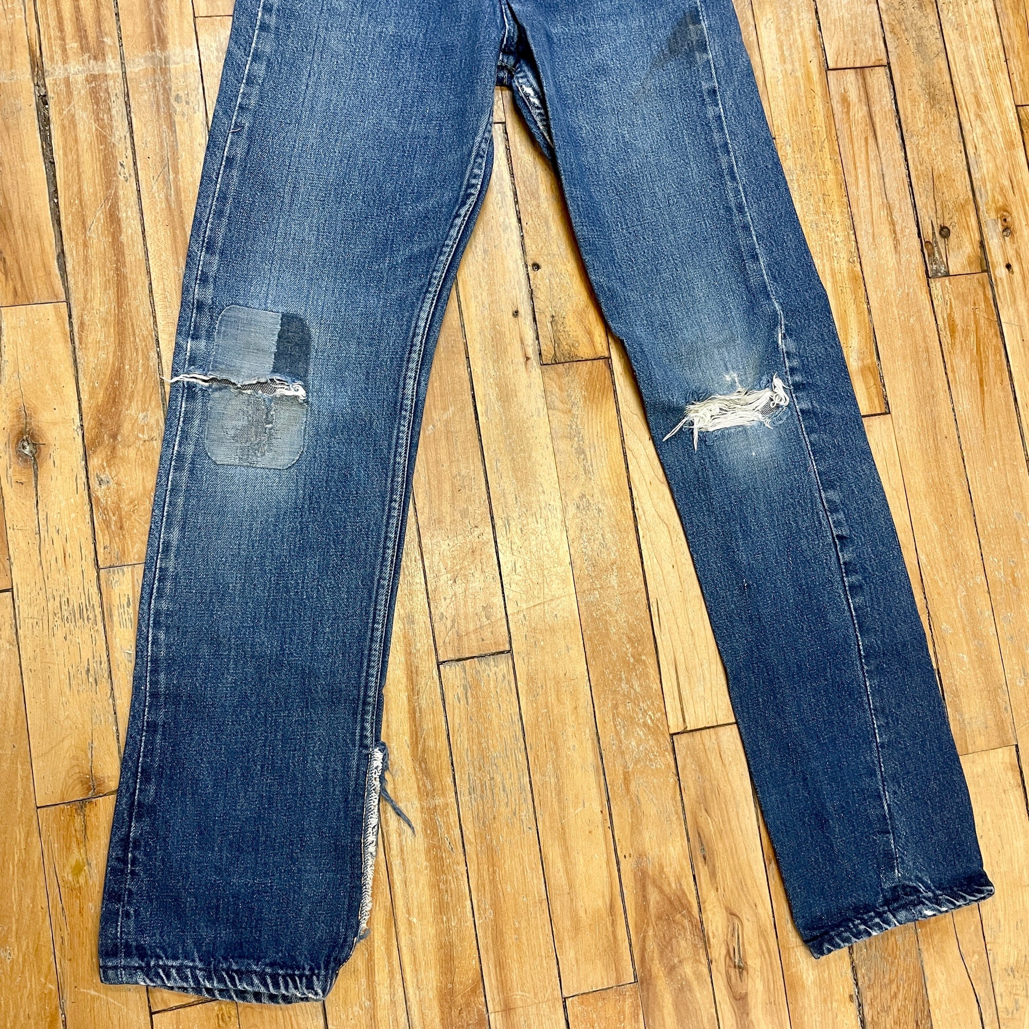 Vintage Mid-Century Patched Perfection Circle S High Waisted Ranch Selvedge Denim Jeans Petite/Youth 23" Waist Bottoms Public Butter 