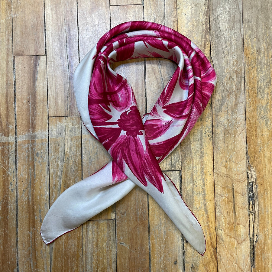 Vintage Pink Brushstroke Silk Soie Scarf Made in France 26