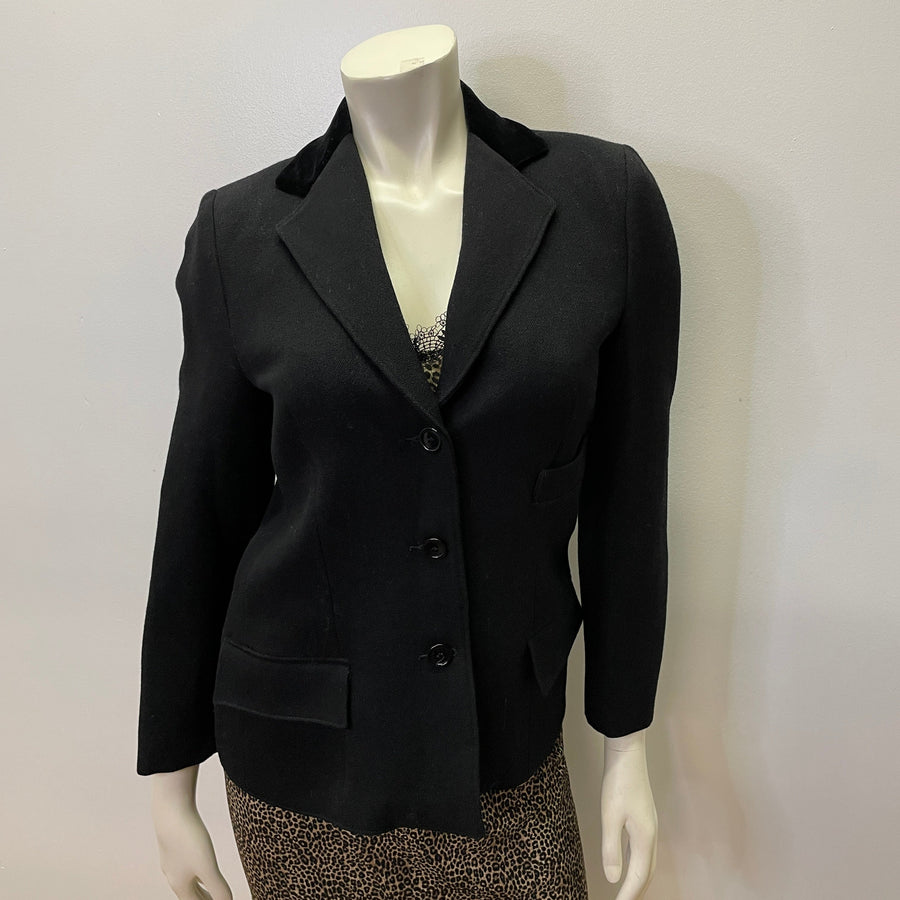 Women's Black Wool Blazer With Velvet Trim Vintage Union Made Size S Jackets & Coats Black Market Toronto 
