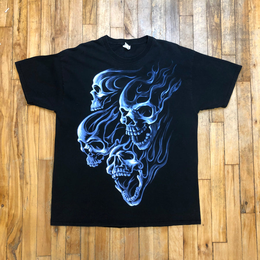Y2K Flaming Ghost Skulls Size XL T-Shirts Black Market Toronto 